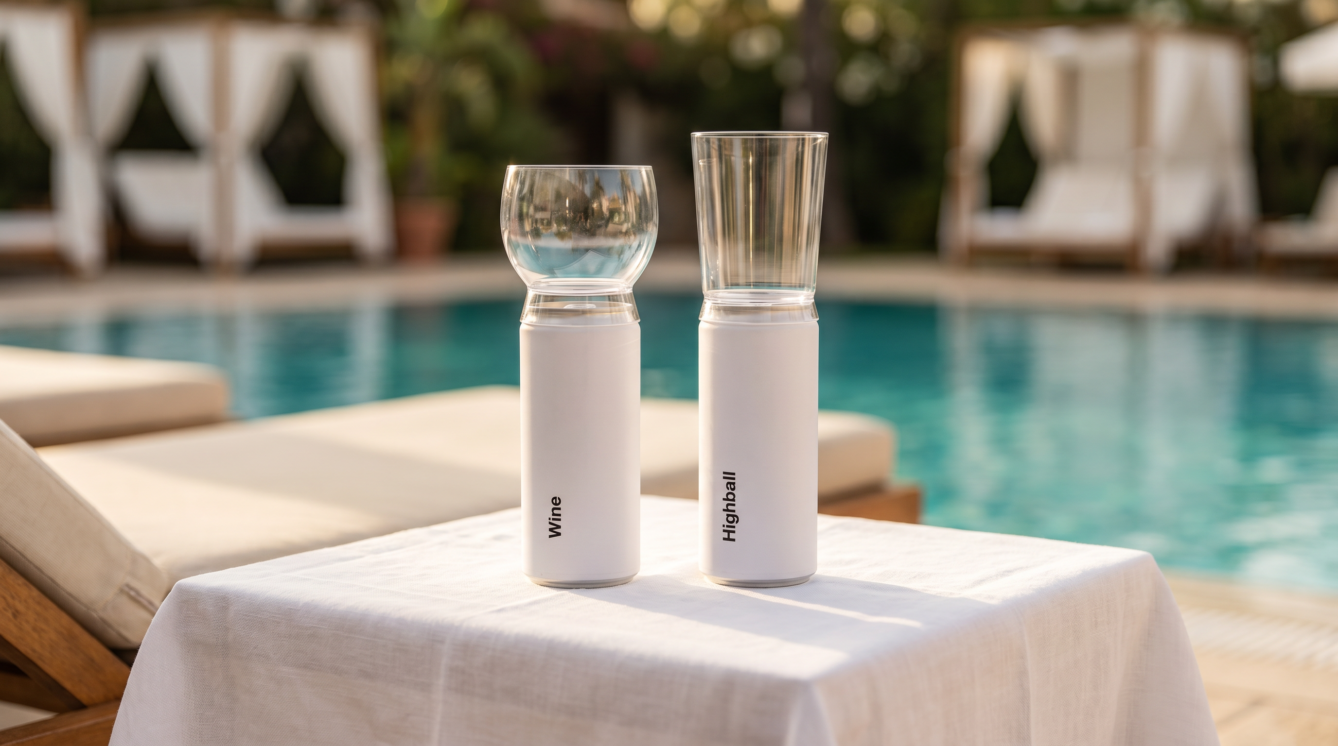 GlassTop accessories at an upscale Mediterranean beach club poolside